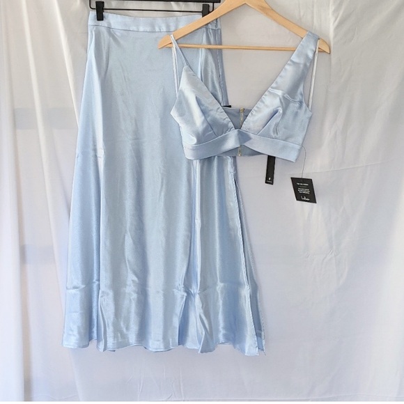 New Lulu's Forever a Flirt Light Blue Satin Two-Piece Midi Dress - Picture 7 of 10